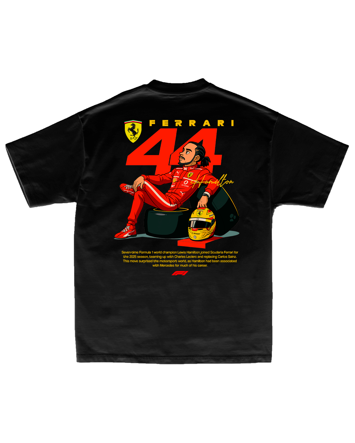 Tee Ferrari F1 Lewis Hamilton Cartoon Edition