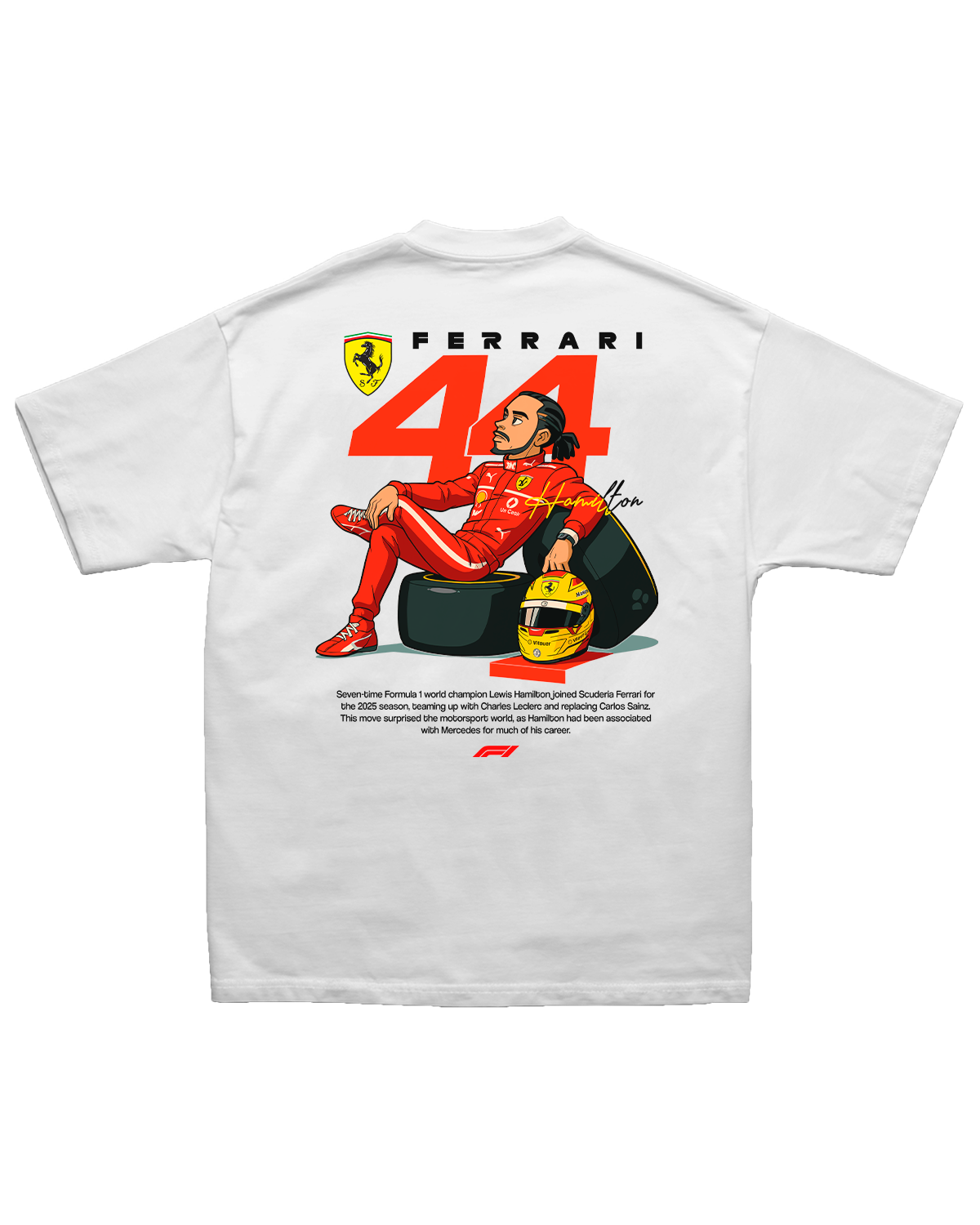 Tee Ferrari F1 Lewis Hamilton Cartoon Edition