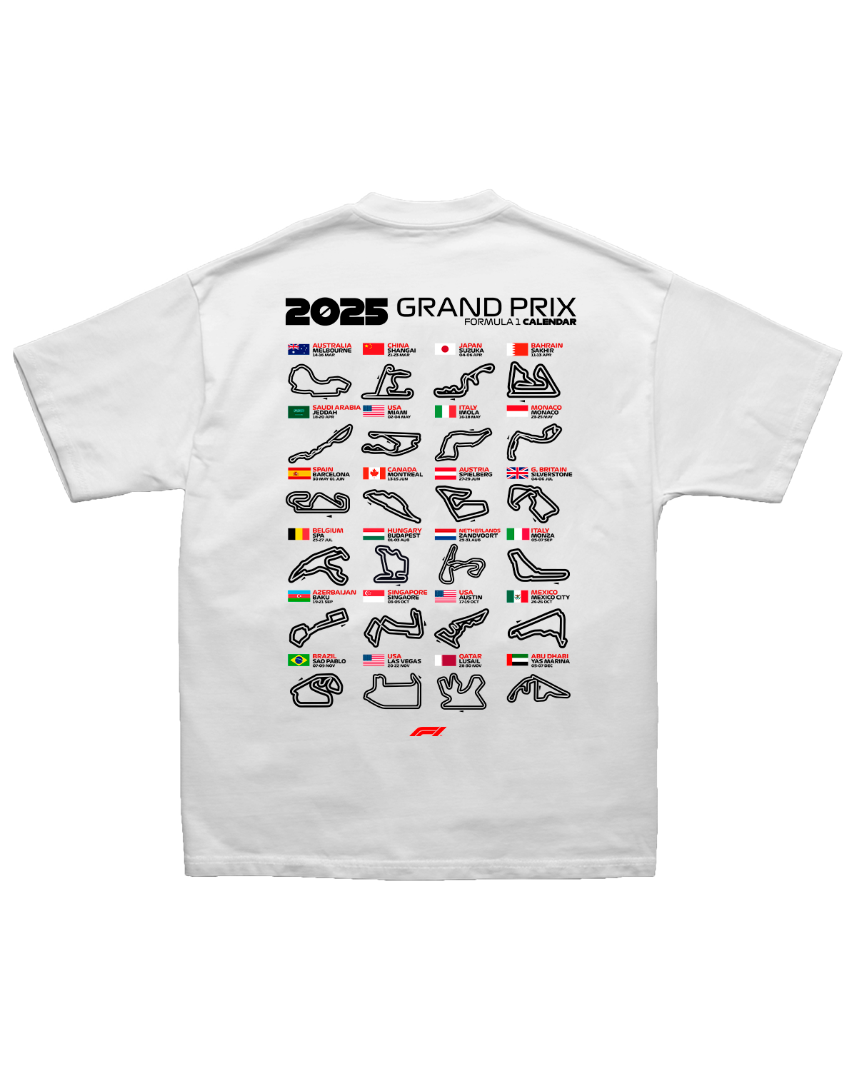 Tee Formula 1 2025 Grand Prix Calendar